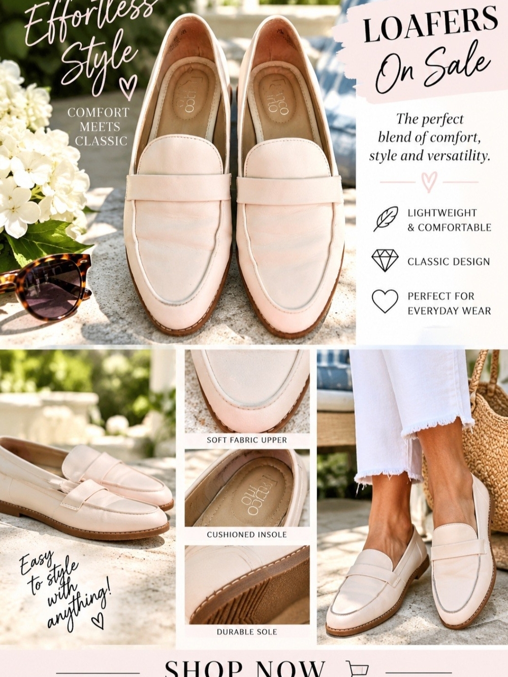 Classic Franco Sarto Hudley Women's Loafers — Ivory Cream.